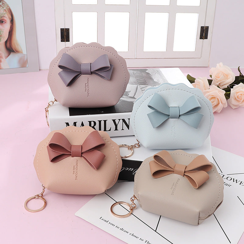 Wholesale Bowknot PU Leather Mini Wallet Portable Coin Bag Keychain